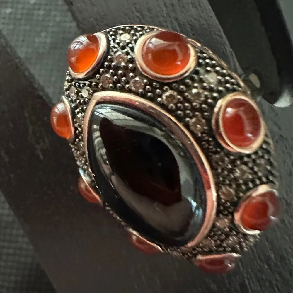 Bohemian Black Onyx & Carnelian Rose Gold-Tone Ring - Size 7 - Picture 7 of 9